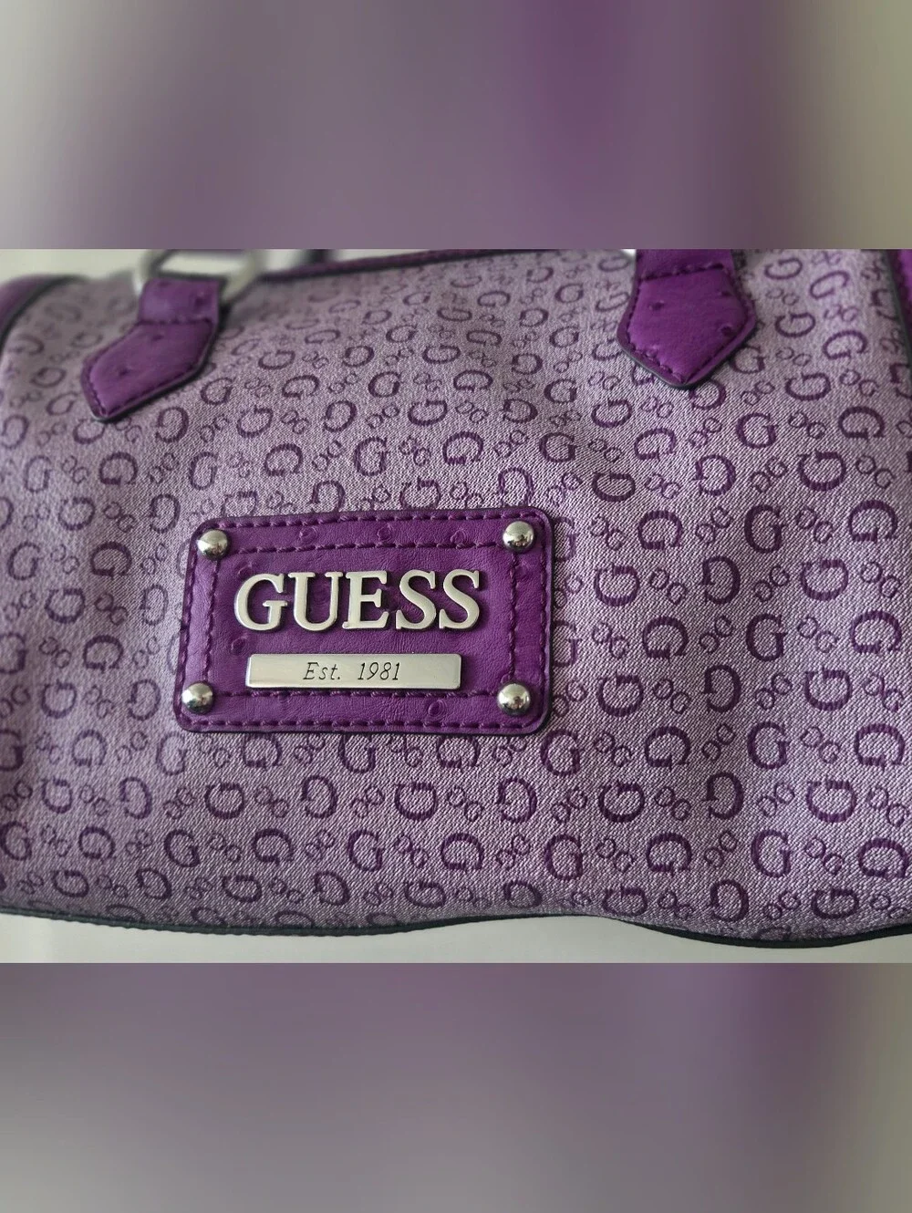 Y2k Vintage GUESS Purple Logo Monogram Satchel